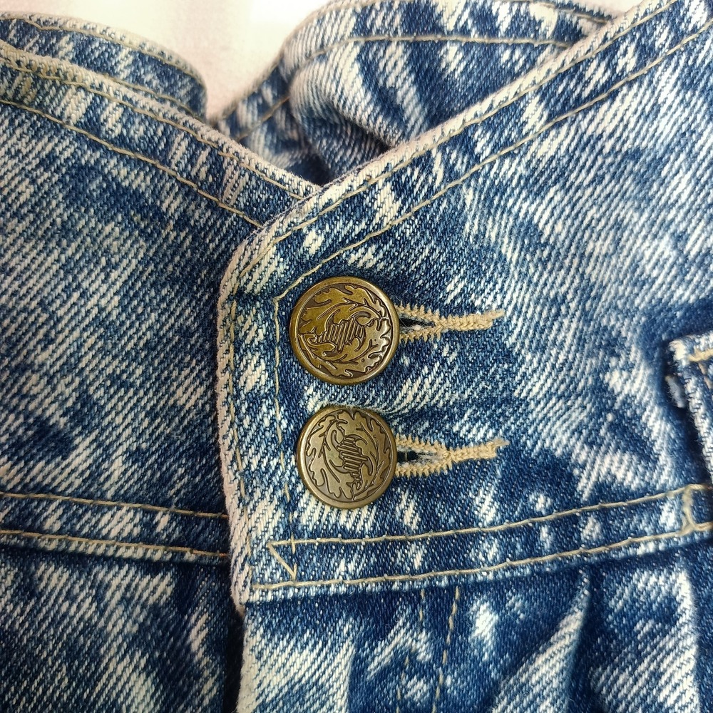 Stuffed Shirt Vtg 80s Denim Skirt Womens 7/8 Acid Wash Buttons Elastic Waist - Picture 3 of 7
